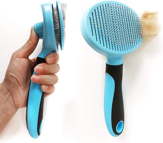 Dog Brush and Cat Brush, Self Cleaning Slicker Brush for Shedding Pet Grooming Tools for Small, Medium, Large, Short Haired or Long Haired Dogs and Cats for Matted Fur (Blue)