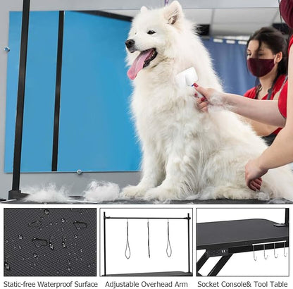47" Electric Dog Grooming Table - Heavy Duty, 9.4"-39.7" Height Adjustable Pet Grooming Table w/Dog Grooming Arm, Anti Slip Tabletop & Tool Organizer/Dog Grooming Station, Black