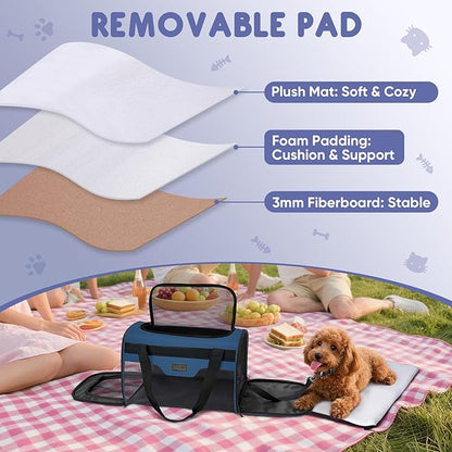 BALEINE Cat Carrier, Puppy Dog Carrier for Small Medium Pets Up to 15 Lbs, Soft-Sided Dog Travel Bag with Safety Zippers, Collapsible Pet Carrying Case (Blue, L, 17"x11"x11")