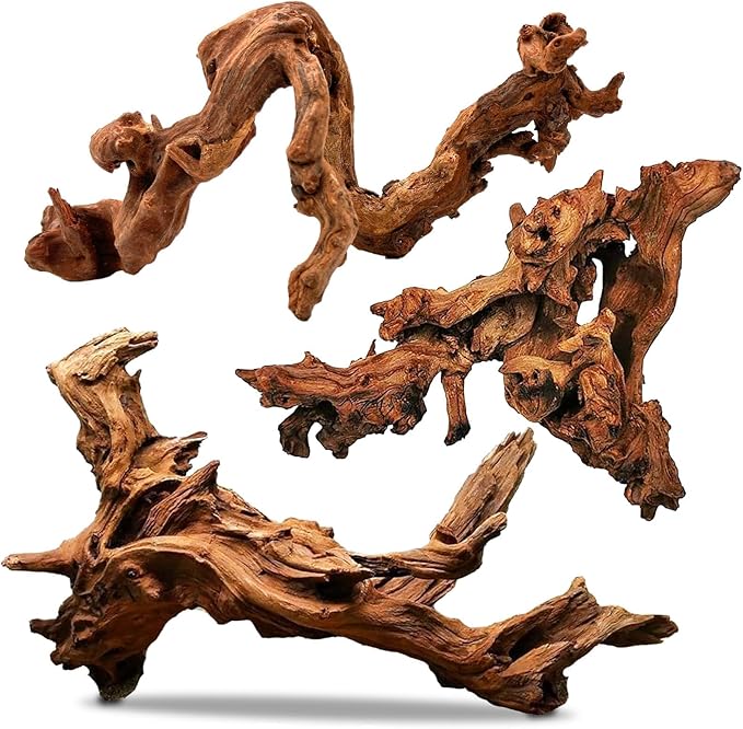 PINVNBY Natural Driftwood for Aquarium Decor Fish Tank Decorations Reptile Decor Driftwood Decor, 3 Pieces 7"-11" Assorted Driftwood Branch