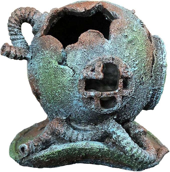 SLOCME Aquarium Sunken Submarine Helmet Decorations - Realistic Vintage Noah's Ark Shipwreck Fish Tank Decorations, Durable Resin Fish Tank Ship Accessories