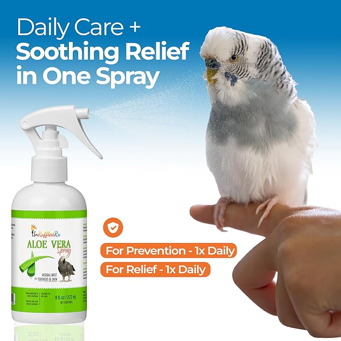 Aloe Vera Bird Spray for All Birds – Soothes Itchy Skin & Feather Plucking – 8oz Odor-Free Mist – Safe if Ingested, Daily Use – Softens Feathers – Natural Formula – Made in USA by UnRuffledRx™