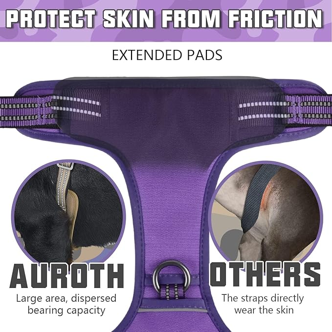 AUROTH Tactical Dog Harness for Large Dogs No Pull Adjustable Pet Harness Reflective K9 Working Training Easy Control Pet Vest Military Service Dog Harnesses Purple S