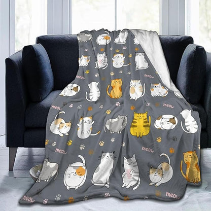 Cat Pattern Throw Blanket Gifts for Men Women Boys Girls Kid Soft Warm Flannel Fleece Blankets for Bed, Sofa, Couch, Travel, Camping 50x40 Inches