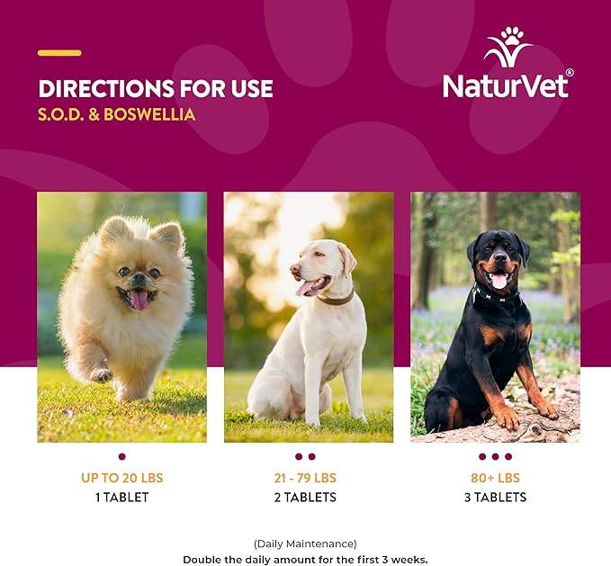NaturVet S.O.D. & Boswellia Extra Joint Support Dog Supplement  Dog Hip Supplement  Helps Alleviate Aches, Pain  for Dog Flexibility, Healthy Joint Function  150 Ct. Chewable Tablets
