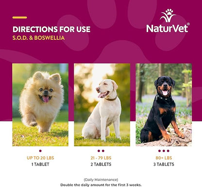 NaturVet S.O.D. & Boswellia Extra Joint Support Dog Supplement  Dog Hip Supplement  Helps Alleviate Aches, Pain  for Dog Flexibility, Healthy Joint Function  150 Ct. Chewable Tablets
