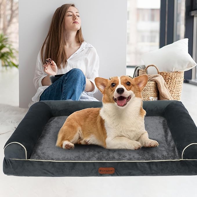 Dog Beds Large Sized Dog, Orthopedic Dog Bed, Waterproof Dog Bed, Washable Dog Bed, 39" x 23" x 7" Dark Gray