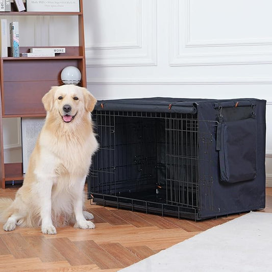 600D Dog Crate Cover, Waterproof Pet Kennel Cover with Storage Bag, Dog Cage Cover Fit for 48 Inch Wire Crate, 48 Inches, Black (Cover Only)