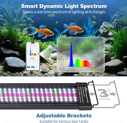 Bluetooth LED Aquarium Light with APP Control, 3 Modes for 18-24 Inch Fish Tank Light with Full Spectrum White Blue Red Green Lights, IP68 Waterproof with Extendable Brackets for Freshwater