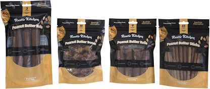 Rustic Kitchen Collagen Sticks for Dogs, Real Peanut Butter Sticks 15ct - Rawhide Free Long Lasting Dog Treats