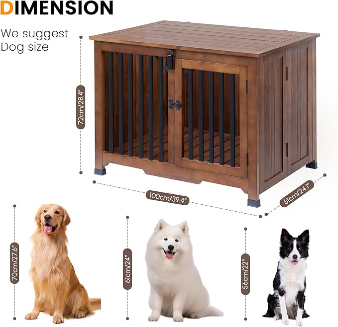 Wooden Dog Crate Furniture,Foldable and Portable Dog Kennel Furniture Indoor,Decorative Dog Crate End Table No Assembly.(Large,Brown)
