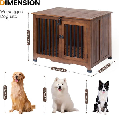 Wooden Dog Crate Furniture,Foldable and Portable Dog Kennel Furniture Indoor,Decorative Dog Crate End Table No Assembly.(Large,Brown)