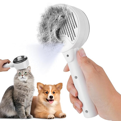 3 IN 1 Pet Shedding Brush, Steam Brush for Cats,Efficient Hair Removal and Cleaning for Dogs&Cats, Pet Grooming Removal Comb (White)