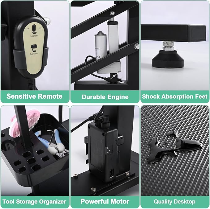 24" Electric Dog Grooming Table, Fast Lift Heavy Duty 360° Rotating Pet Grooming Desk for Small Dogs with Anti Skid Tabletop, Remote, Grooming Set, Tool Organizer, Black