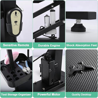 24" Electric Dog Grooming Table, Fast Lift Heavy Duty 360° Rotating Pet Grooming Desk for Small Dogs with Anti Skid Tabletop, Remote, Grooming Set, Tool Organizer, Black