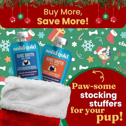 Solid Gold Chicken Bone Broth for Dogs - Grain Free Dog Food Topper Rich in Collagen and Superfoods - Nutrient Dense Dog Gravy Topper for Dry Food - Promotes Gut Health and Hydration - 12 Pack