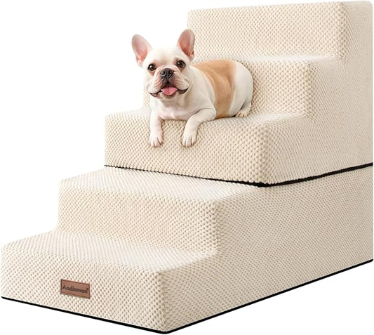 5-Step Dog Stairs to Bed, Dog Steps for High Beds and Couch, Non-Slip Pet Stairs for Small Dogs and Cats,Dog Bed Stairs, Beige, 3/4/5 Steps