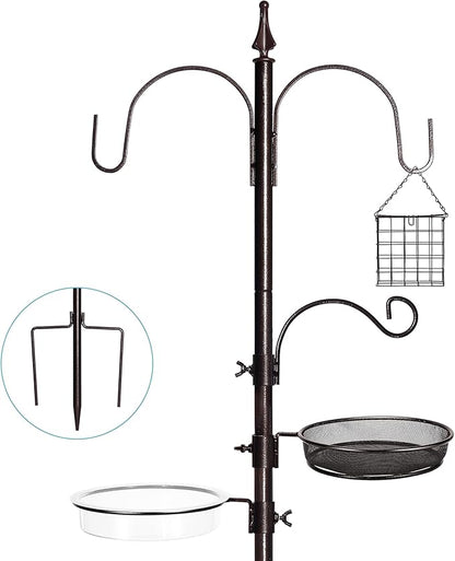 Bird Feeder Stand Pole,77 Inch Feeding Station Kit for Outside, Wild Bird Feeder Hanging Kit with Metal Suet, Bird Bath and Mesh Tray, 3-Prong Base