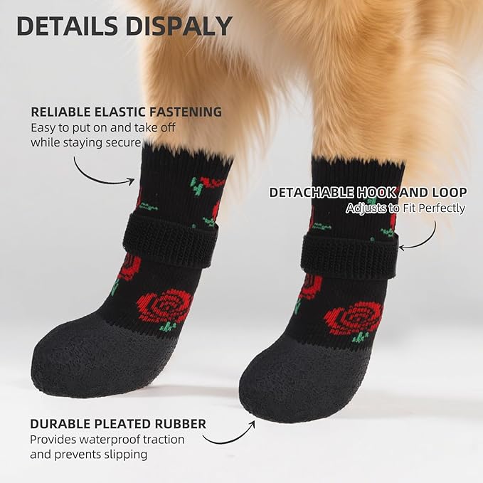 PUPTECK Dog Shoes for Hot Pavement Small Medium Large Size Dogs, Booties and Paw Protectors for Hardwood Floors, Grippy Socks to Prevent Licking Rubber Rain Hiking Boots for Senior Anti Slip