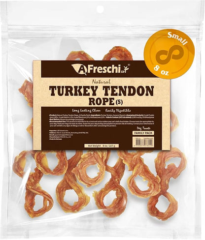 Afreschi Natural Turkey Tendon Rope (S) 8 oz, Turkey Sourced from USA, All Natural Puppy Chew, Hypoallergenic, Rawhide Alternative, for Small Breeds