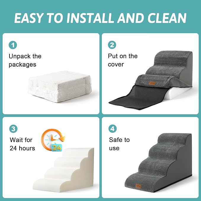 Dog Stairs for Bed, Small Dogs Ramp with Leakproof Fabric Cover, Foam Pet Steps for Cat and Sofa, Lightweight, Non-Slip, Durable, Comfort (Dark Grey, 15.7x19.7x11.8in, 2)