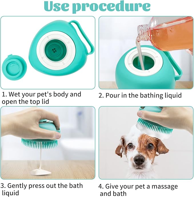 WishLotus Pet Bath Brush, Soft Silicone Cat Grooming Brush Dog Bath Massage Brush Shampoo Dispenser Heart-Shaped Multifunctional Bath Brush for Pet Bath Shower Accessories (Heart-Blue)
