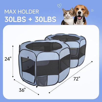 2-in-1 XLarge Pop Up Dog Playpen, 72"x36"x24"H Cat Puppy Pet Playpen, No Assembly Need, Indoor Outdoor Cats Enclosed, Cat Tent Crate Cage Kennel, Portable Playpen for Kitten and Small Animals(M)