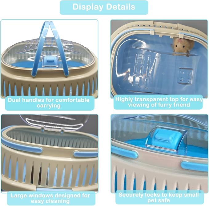 Hamster Carrier Guinea Pig Carrier 13 X 11 X 8 In Portable Hamster Travel Cage with Ventilation Holes Outdoor Small Animal Carrier for Rat Gerbils Rabbit Hedgehog Squirrel Mouse Sugar Glider