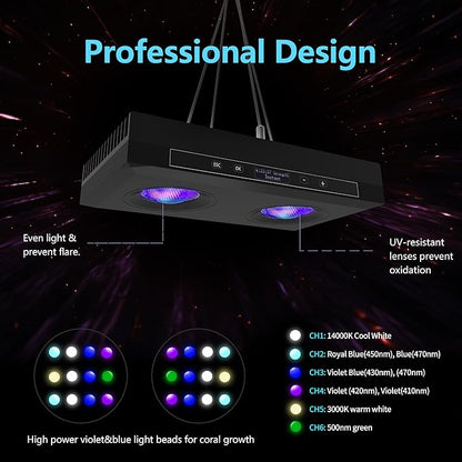 Aquarium Light - 95 Watt Sunrise Sunset Moonlight, Group Control Program Coral Reef Light Dimmable Full Spectrum for Marine Tanks,Saltwater Tank Light with Timer (G5 Suspension Version)