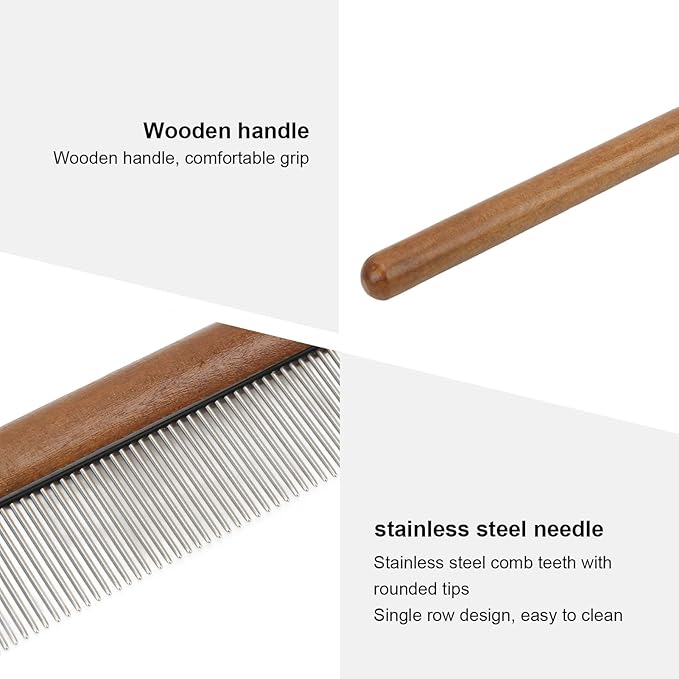 Pet Comb for Grooming Logh Haired - Dog and Cat Flea Comb - Removes and Prevents Matted Fur Brush - Stainless Steel Teeth Grooming Comb for Pet Cleaning Styling Hair