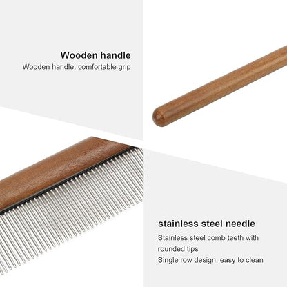 Pet Comb for Grooming Logh Haired - Dog and Cat Flea Comb - Removes and Prevents Matted Fur Brush - Stainless Steel Teeth Grooming Comb for Pet Cleaning Styling Hair