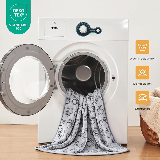 Luciphia 1 Pack 3 Blankets Fluffy Premium Fleece Pet Blanket Flannel Paw Printed Throw for Dog Cat Grey Paw Medium(30"x20",Pack of 3)