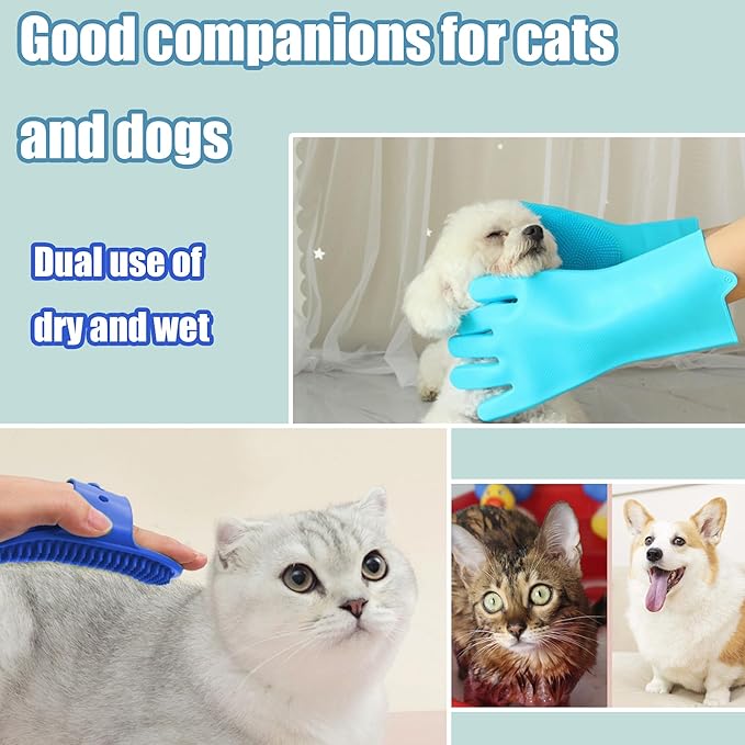 2Pcs Dog Washing Gloves and Dog Bath Brush 3PCS Pet Grooming Kit with Adjustable Ring Handle for Short & Long Hair Dogs Cats Pet Grooming Gloves Dog Bath Supplies