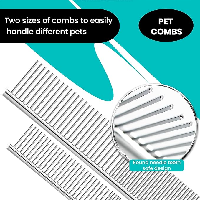 7 in 1 Dog Grooming Scissors Set with Safety Round Head, Sharp and Durable, with Two Stainless Steel Combs, Pet Grooming Scissors for Cats and Dogs