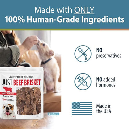 JustFoodForDogs Single-Ingredient Healthy Dog Treats, Beef Brisket, Made in The USA, 5 oz
