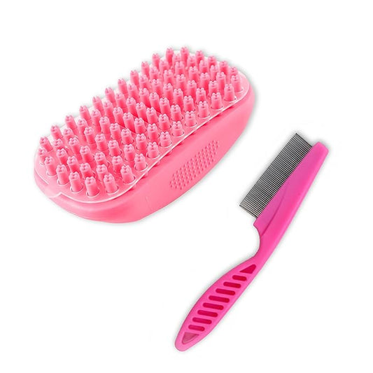 Pet Bath & Massage Brush Grooming Kit,Dog Brush & Cat Brush,Pet Bath Brush Scrubber for Shampooing and Massaging Cats and Dogs with Short or Long Hair,2 in 1 Dog Brush Set (pink)