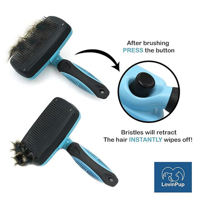 Dog Slicker Brush, Self Cleaning, Shedding and Grooming Tool for Pets, Best Dog Brush with Easily Retractable Bristles to Remove Hair Instantly