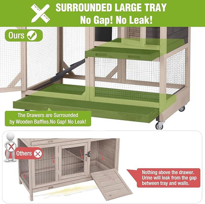 GUTINNEEN Rabbit Hutch Indoor 2 Story with 3 Doors, Outdoor Bunny Cage with Movable Wheels and Easy Clean Trays for Guinea Pig Cage 40.6" L