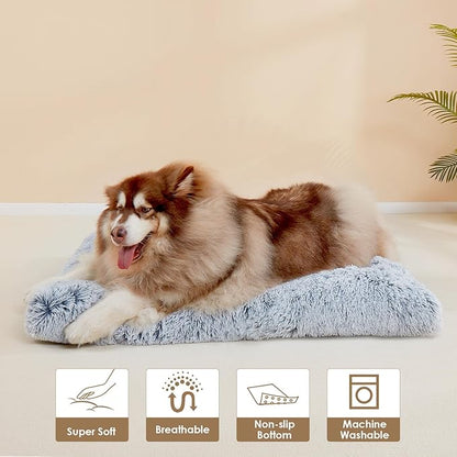 EHEYCIGA Fluffy XXL Dog Crate Pad, Plush Faux Fur Dog Bed for Extra Large Dogs, Calming Anti Anxiety XXL Dog Bed for Crate, Washable Soft Warm Dog Crate Mat with Non-Slip Bottom