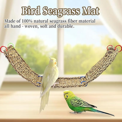 Tfwadmx Large Bird Seagrass Hammock, 3Pcs 7x11.8in Seagrass Mat for Birds, Hanging Parrot Toys, Counre House Hut Hideout for Parakeets, Lovebirds, Budgies, Cockatiels
