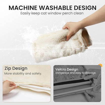 Cat Window Perch, Cordless Foldable Cat Window Hammock with Removable Soft Cover for Indoor Cats, Resting Seat for Inside (Yellow, 2 Pack)