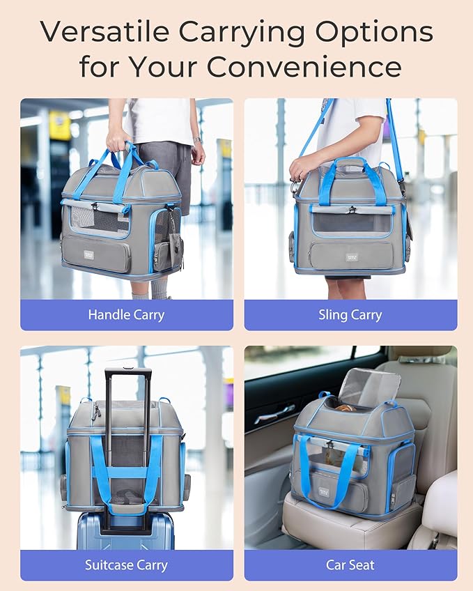 Expandable Cat Dog Carrier: NOBLE DUCK Soft-Sided Pet Carrier Airline Approved for Large Small Cats Dogs Collapsible Portable Travel Up to 25 Lbs Green