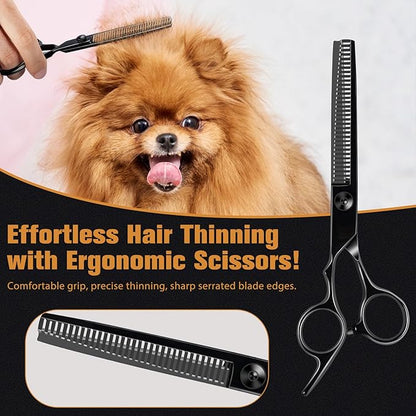 5 In 1 Dog Grooming Scissors Kit, 7" Long Professional 4CR Pet Grooming Kit Heavy Duty Stainless Sharp And Durable Dog Clippers for Grooming Shears Suitable for Cats, Dogs & Other Pets