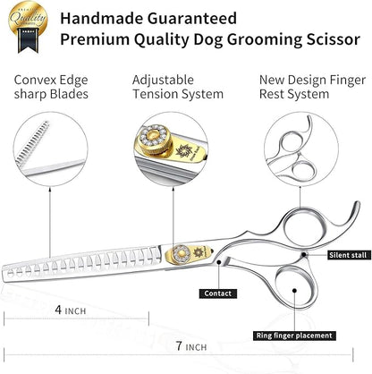 Dream Reach Professional Dog Grooming Straight, Curved, Thinning/Blending/Chunking Scissors Kit, JP-440C Stainless Steel Pet Cat Hair Cutting/Trimming Shears (7 inch-Chunker Scissors)