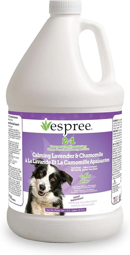 Espree Calming Lavender & Chamomile Shampoo & Conditioner, Soothes & Relaxes with Lavender, Moisturizes with Aloe Vera, Anti-Inflammatory Chamomile, Dry & Sensitive Skin, Gentle Pet Grooming, Gallon