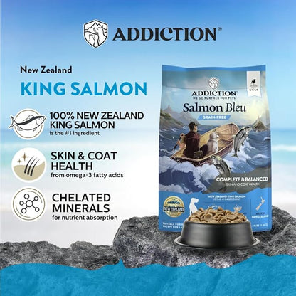 Addiction Salmon Bleu Grain-Free Dry Dog Food Formula - New Zealand King Salmon, Probiotic-Rich Fruits & Vegetables, Fish Oil for Healthy Skin & Coat, Ideal for Dogs of All Life Stages 4lb