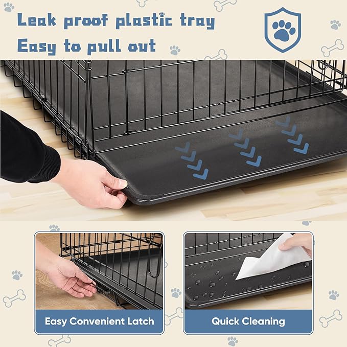 DUMOS Dog Crate, 24 Inch Medium Single Door Dog Cage with Divider Panel and Plastic Leak-Proof Pan Tray, Folding Metal Wire Pet Kennel for Indoor, Outdoor, Travel