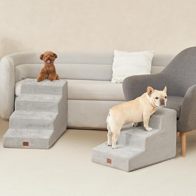 EHEYCIGA Dog Stairs for Small Dog 15.7”H, 3-Step Slope Dog Stairs for Couch and Sofa, Pet Steps with Non-Slip Bottom, Low Ramp and Larger Step Area