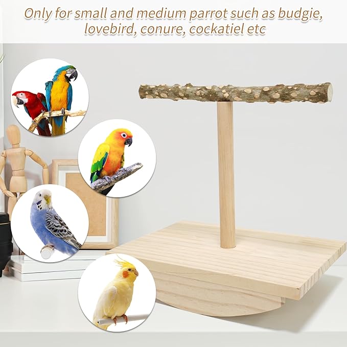 Natural Wood Bird Perch Stand,Rocking Perch for Birds,Chewing Training Parrot Tumbler Toy,Bird Stand Swing Removable Playstand Birds Cage Accessories for Parakeets,Cockatiels,Budgies,Conures(Large)