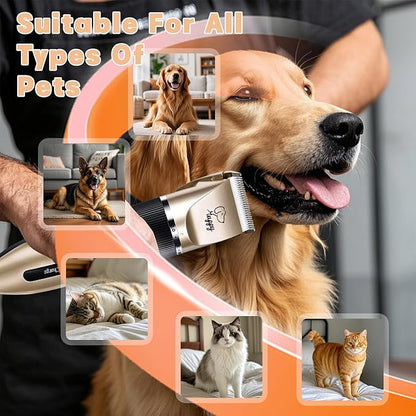 Dog Hair Clippers for Pet Grooming Kit Paw Trimmer Nail Grinder for Grooming Waterproof/Low Noise Rechargeable Cordless Dog Clippers for Pet Cats Dogs